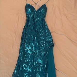 B Darlin Blue Sequin Embellished Prom,Wedding Party, Sexy, Teal dress